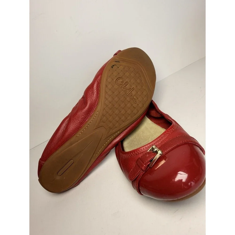 Cole Haan Women's Red Leather Patent Toe Buckle Ballet Flats - Size 10B